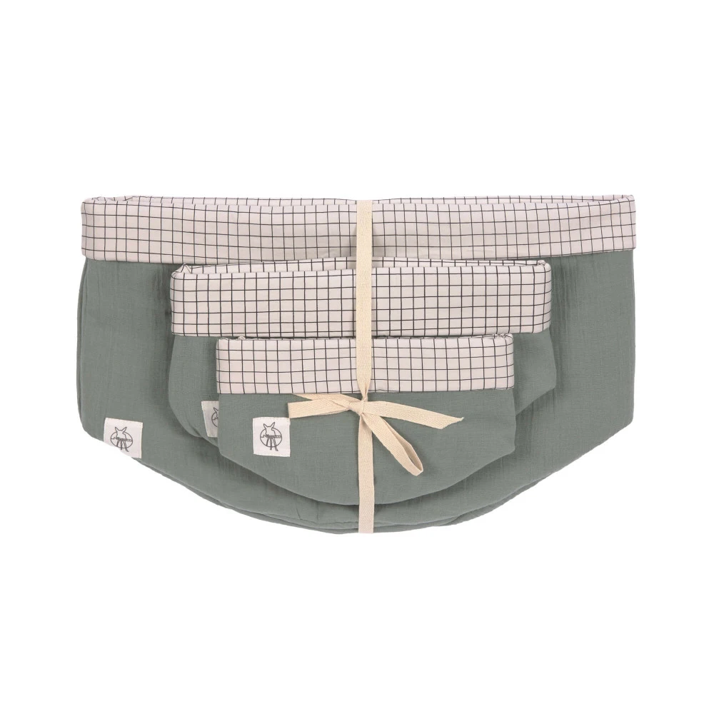 LÄSSIG Laessig Opbergmanden Set 3 Stuks Muslin Green, 100% Organisch Katoen - Afbeelding 2