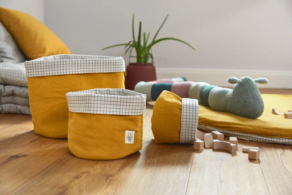 LÄSSIG Laessig Opbergmanden Set 3 Stuks Muslin Mosterd, 100% Organisch Katoen - Afbeelding 3