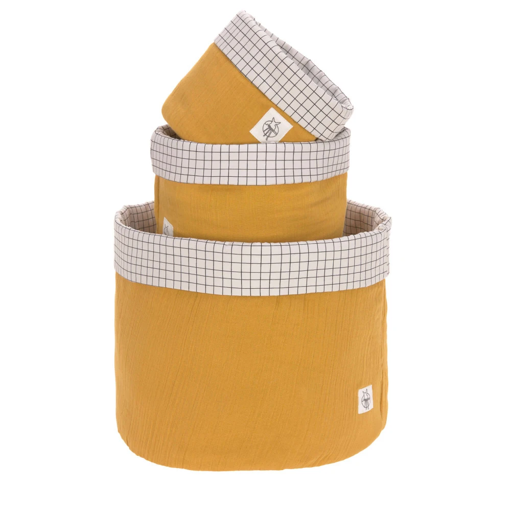 LÄSSIG Laessig Opbergmanden Set 3 Stuks Muslin Mosterd, 100% Organisch Katoen - Afbeelding 4